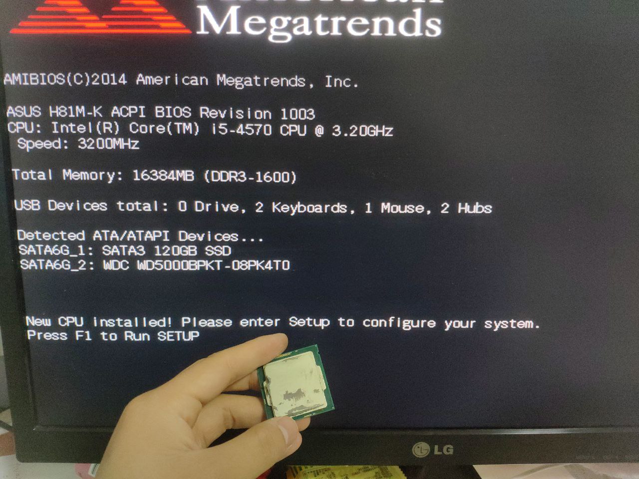 已安装新CPU！请进入BIOS设置配置系统。
按下F1以进入设置