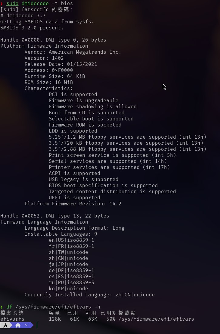 我的 firmware ROM size 是 16M ， efivars 是 128K