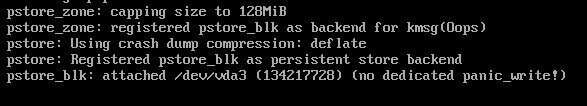（虚拟机里面）在 /etc/modprobe.d/ 里面写的 options 配置，mkinitcpio.conf 里面添加 pstore_blk，完了终于能在日志看到消息，然后告诉我没法记录 panic（sysrq_trigger 试过了）
pstore: Registered pstore_blk as persistent store backend
pstore_blk: attached /dev/vda3(134217728) (no dedicated panic_write!)