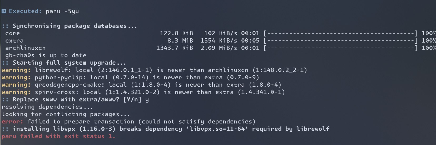 * archcn 的 LibreWolf 是不是忘记跟着库重新打包了