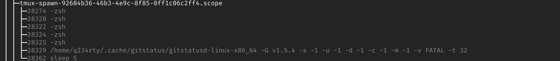 * tmux 里的 shell 在里面但是 tmux 本身不在里面